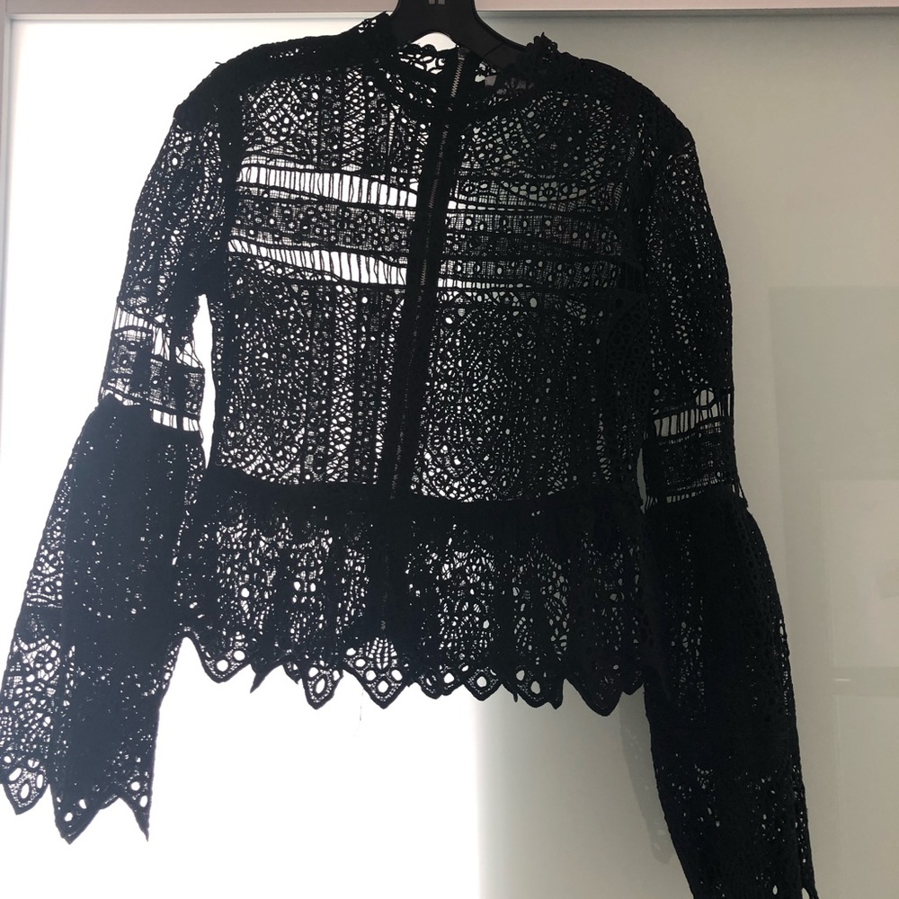 Black lace top with bell sleeves Sz 6